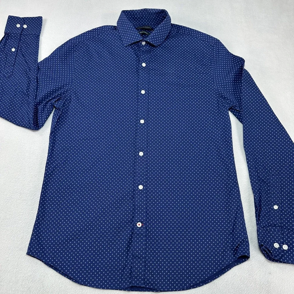 Tommy‎ Hilfiger Shirt Mens Large Blue Slim Fit Stretch Geometric Button Down